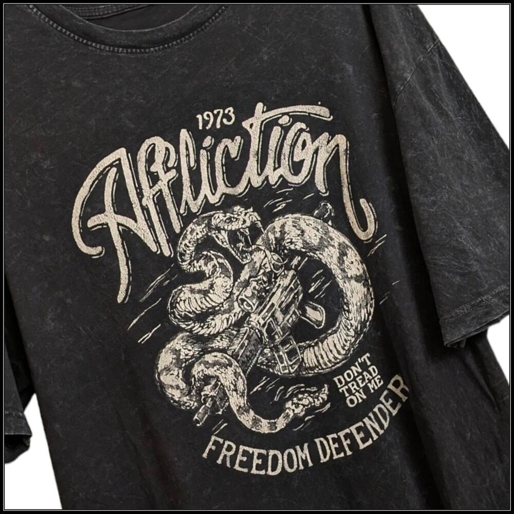 AFFLICTION Freedom Defender Don't Tread on Me Snake T-Shirt USA Flag on Back 3X